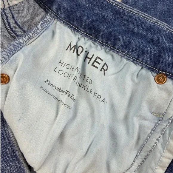 Mother High Waisted Looker Ankle Fray Jeans Womens 24 Blue Skinny Raw Hem - Picture 4 of 15